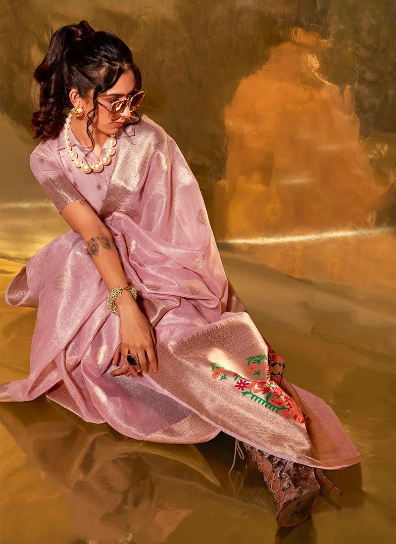 Pink Paithani Tissue Silk Saree