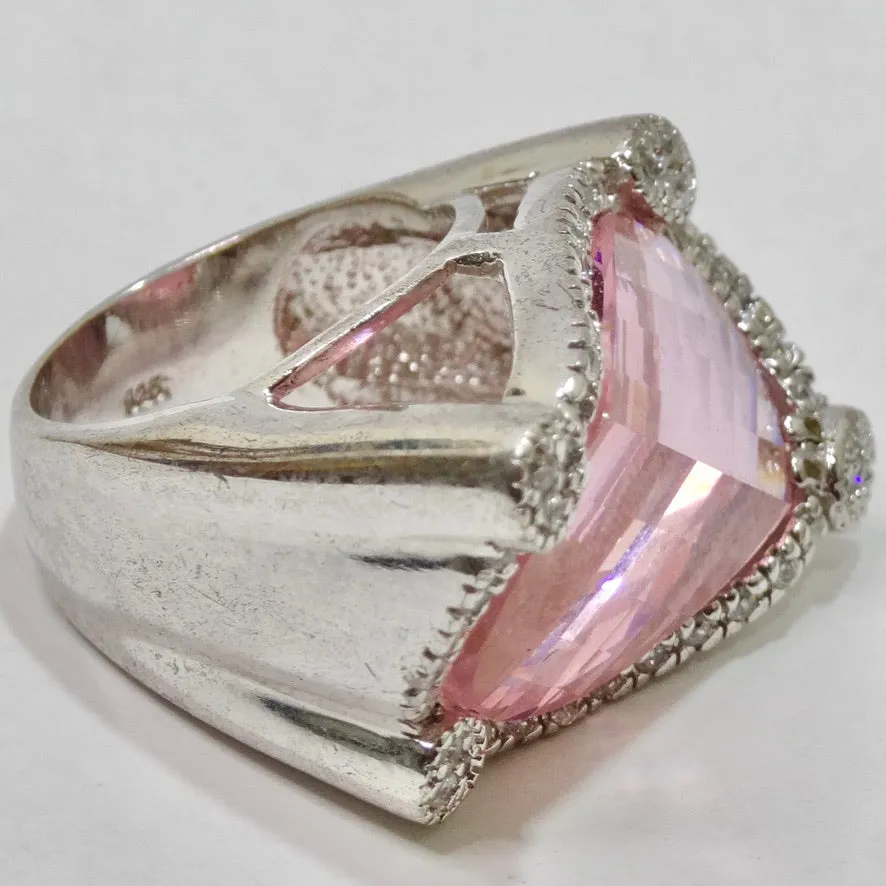 Pink Synthetic Sapphire Silver Ring