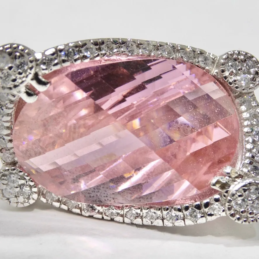 Pink Synthetic Sapphire Silver Ring