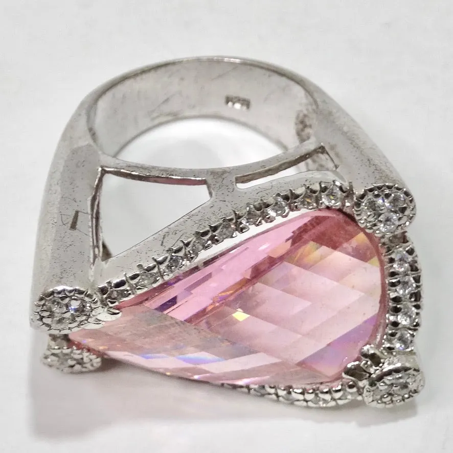 Pink Synthetic Sapphire Silver Ring