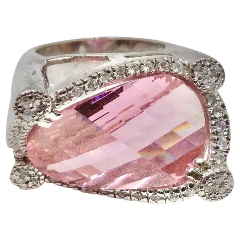 Pink Synthetic Sapphire Silver Ring