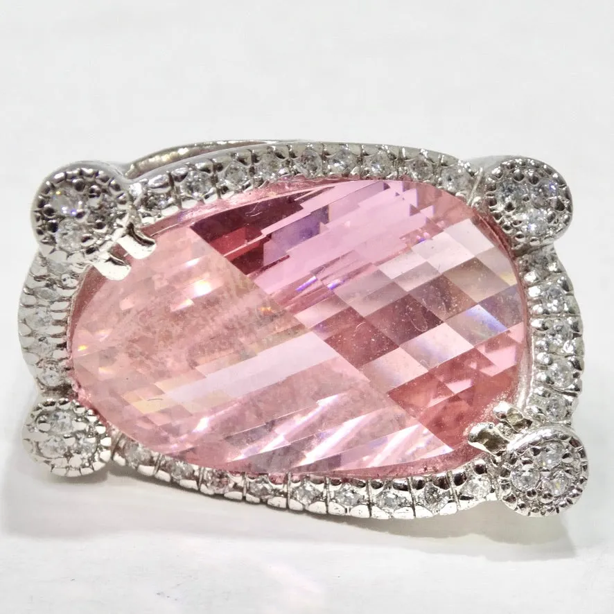Pink Synthetic Sapphire Silver Ring