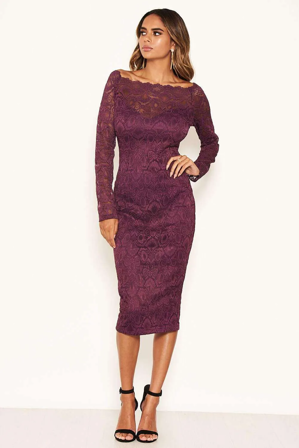 Plum Off The Shoulder Lace Dress