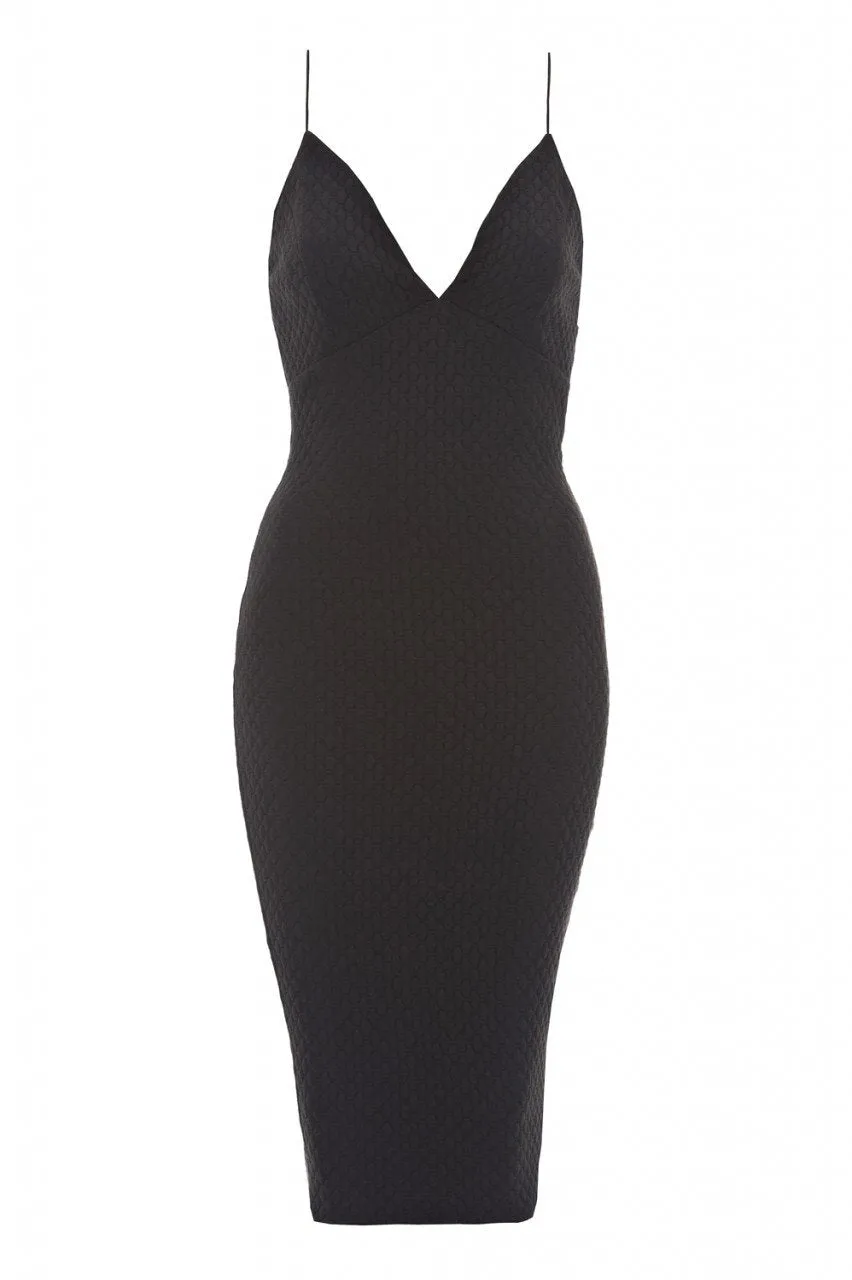 Plunge Front Waffle Midi Dress