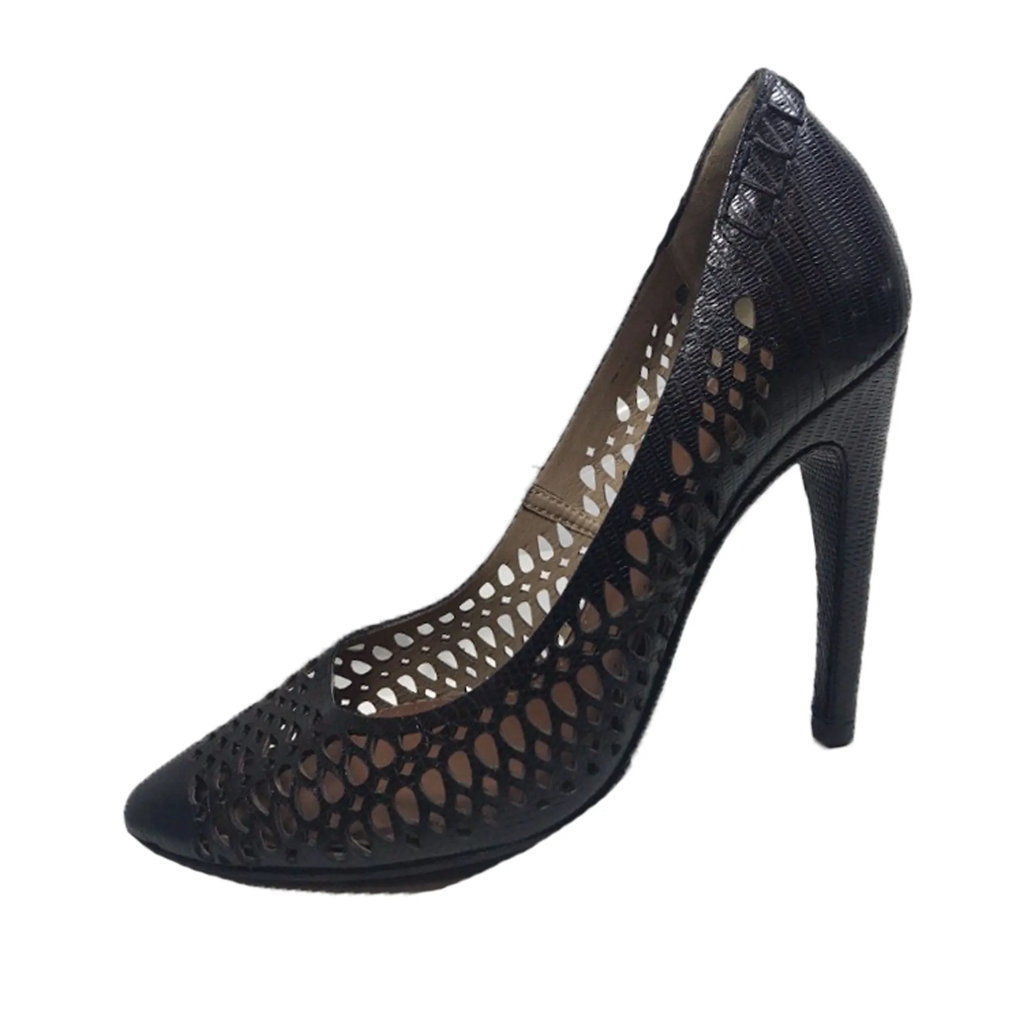 PROENZA SCHOULER  Black Leather Laser Cut Embossed Classic Heels Size 9