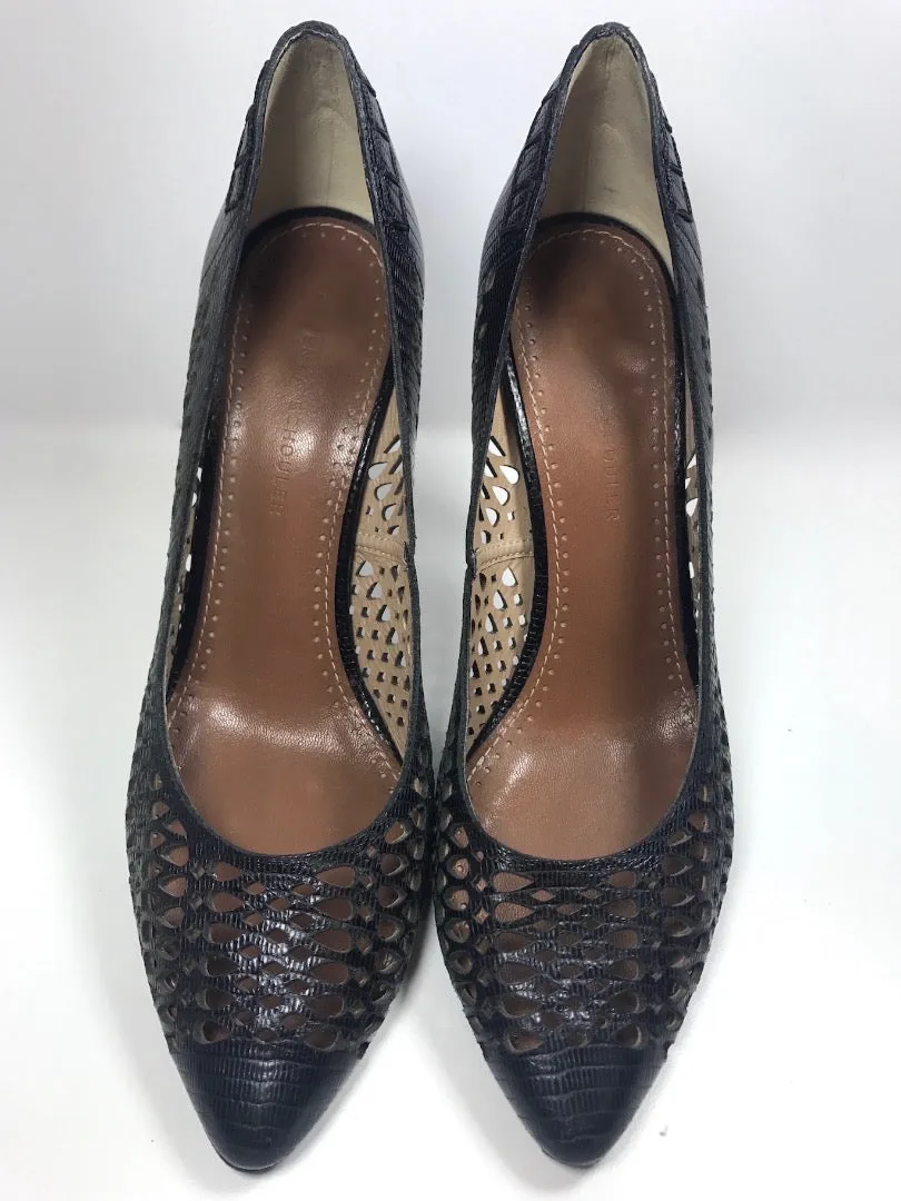 PROENZA SCHOULER  Black Leather Laser Cut Embossed Classic Heels Size 9