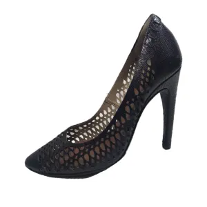 PROENZA SCHOULER  Black Leather Laser Cut Embossed Classic Heels Size 9