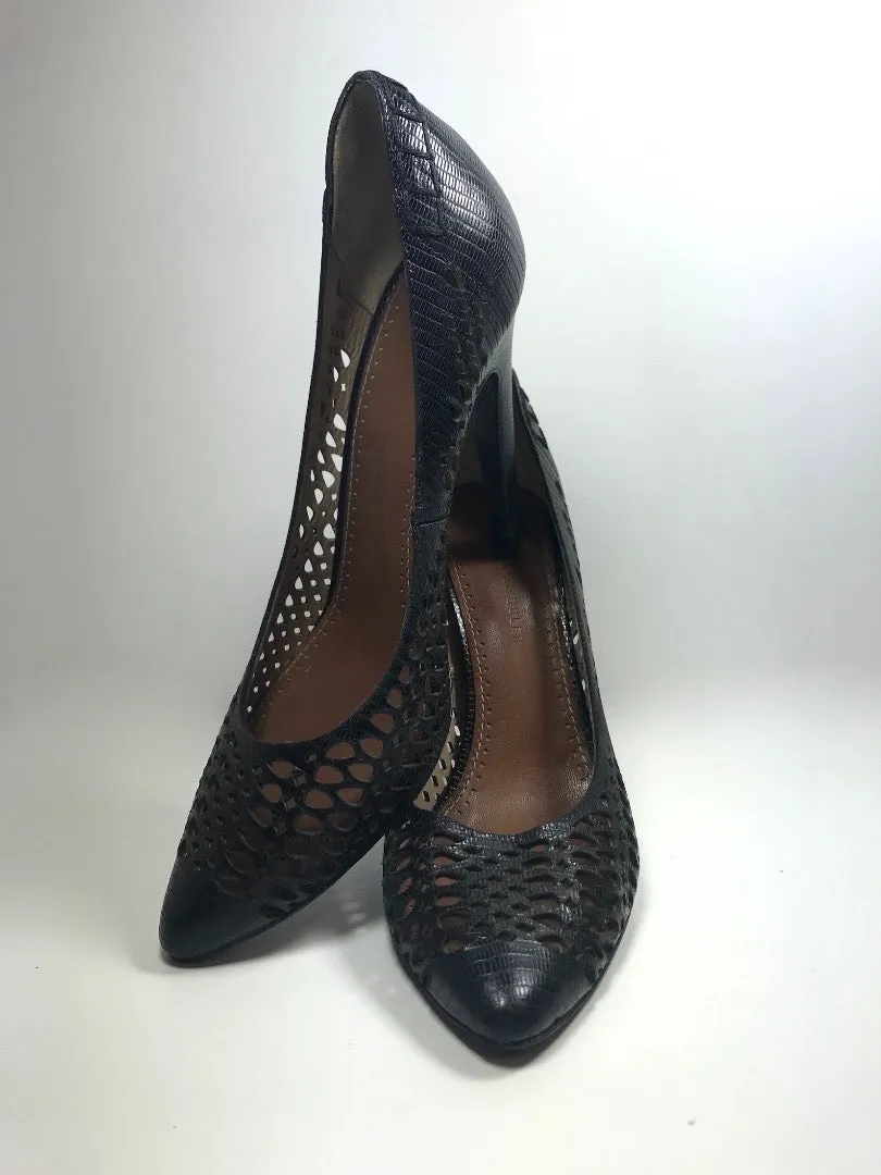 PROENZA SCHOULER  Black Leather Laser Cut Embossed Classic Heels Size 9