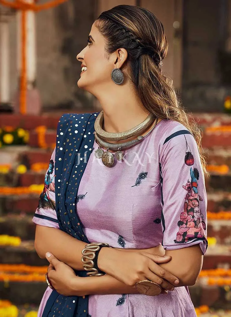 Purple And Blue Digital Embroidered Chaniya Choli