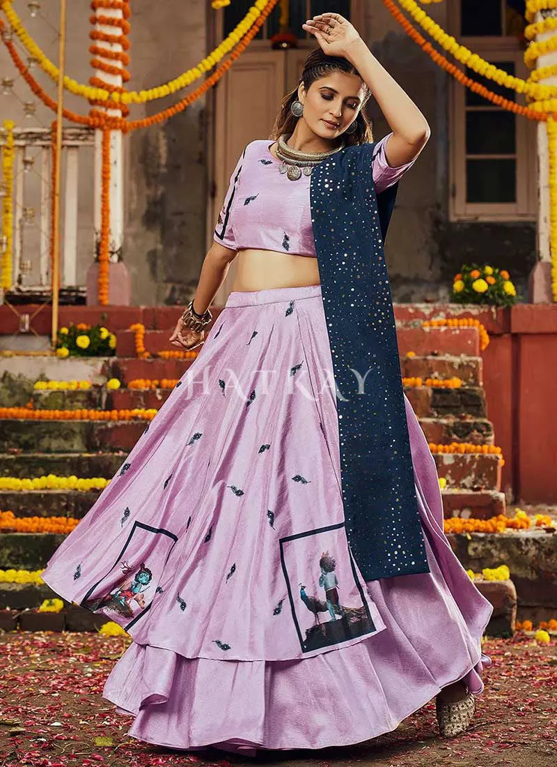 Purple And Blue Digital Embroidered Chaniya Choli