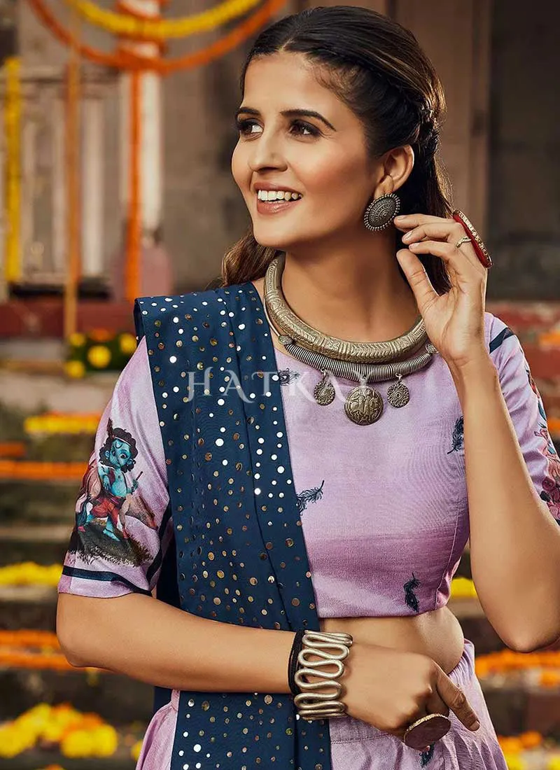 Purple And Blue Digital Embroidered Chaniya Choli
