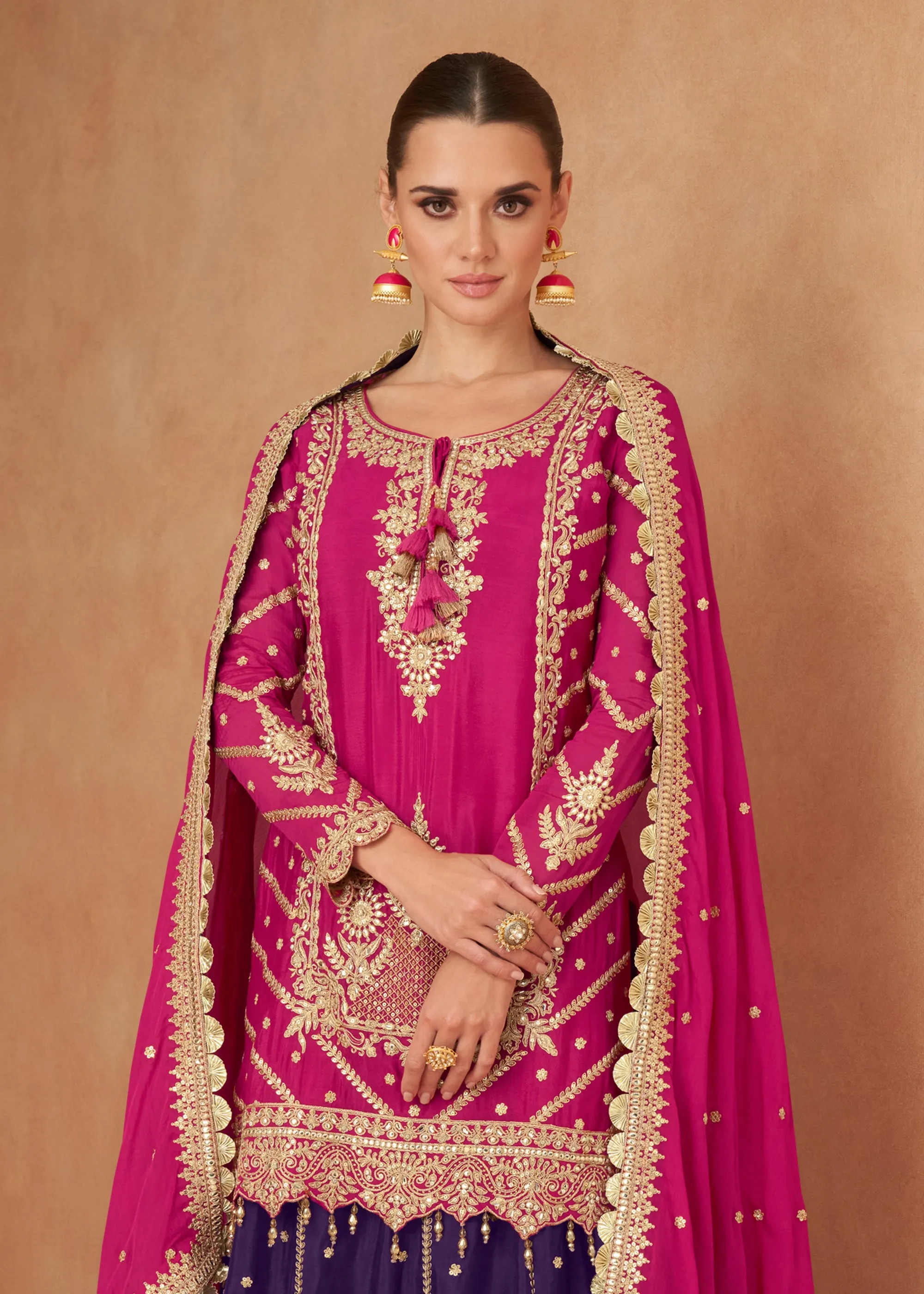 Queen Pink Embroidered Kurti Style Lehenga Set