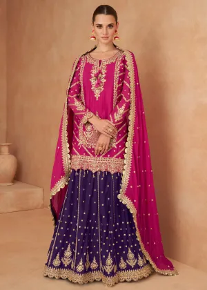 Queen Pink Embroidered Kurti Style Lehenga Set