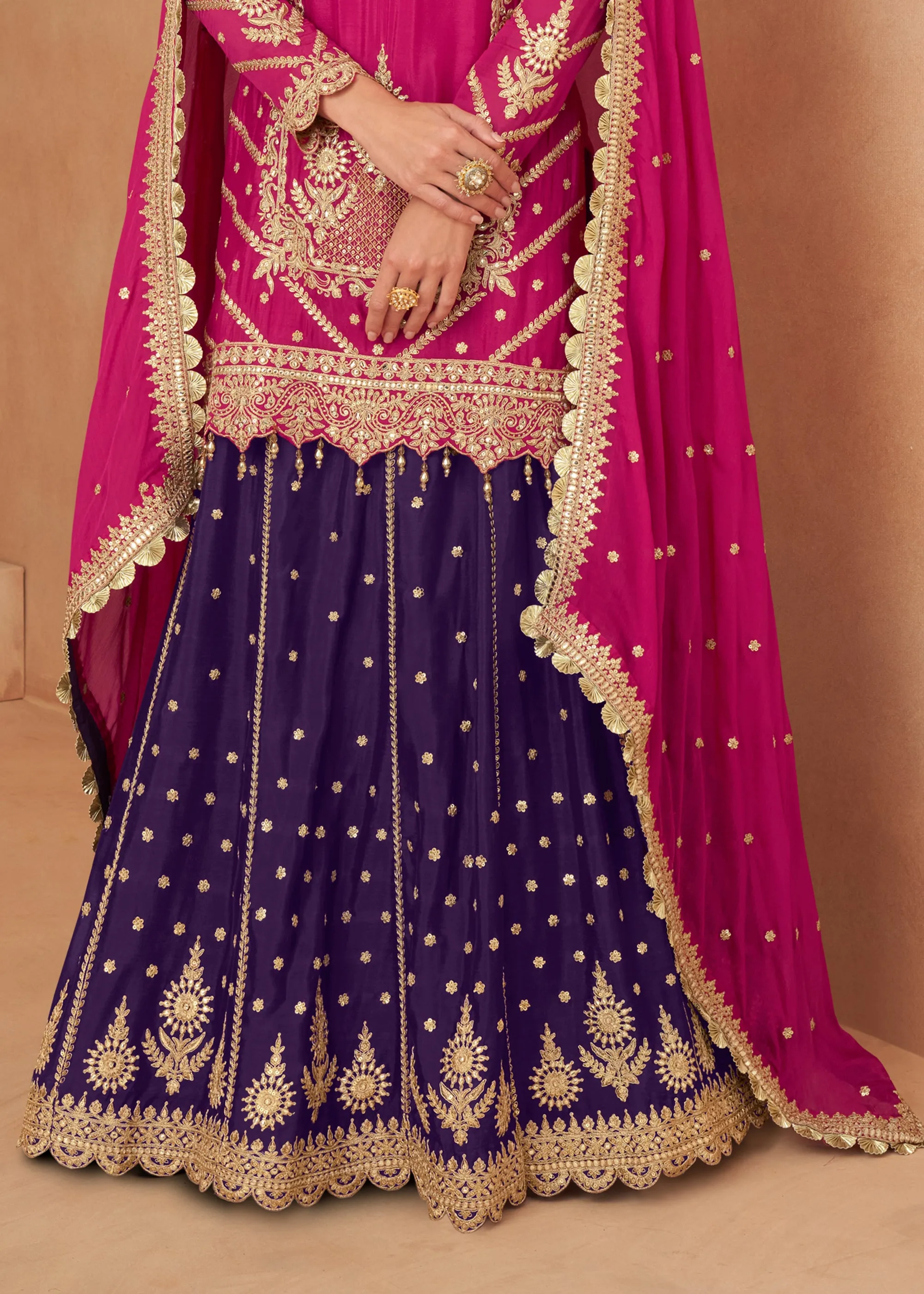 Queen Pink Embroidered Kurti Style Lehenga Set