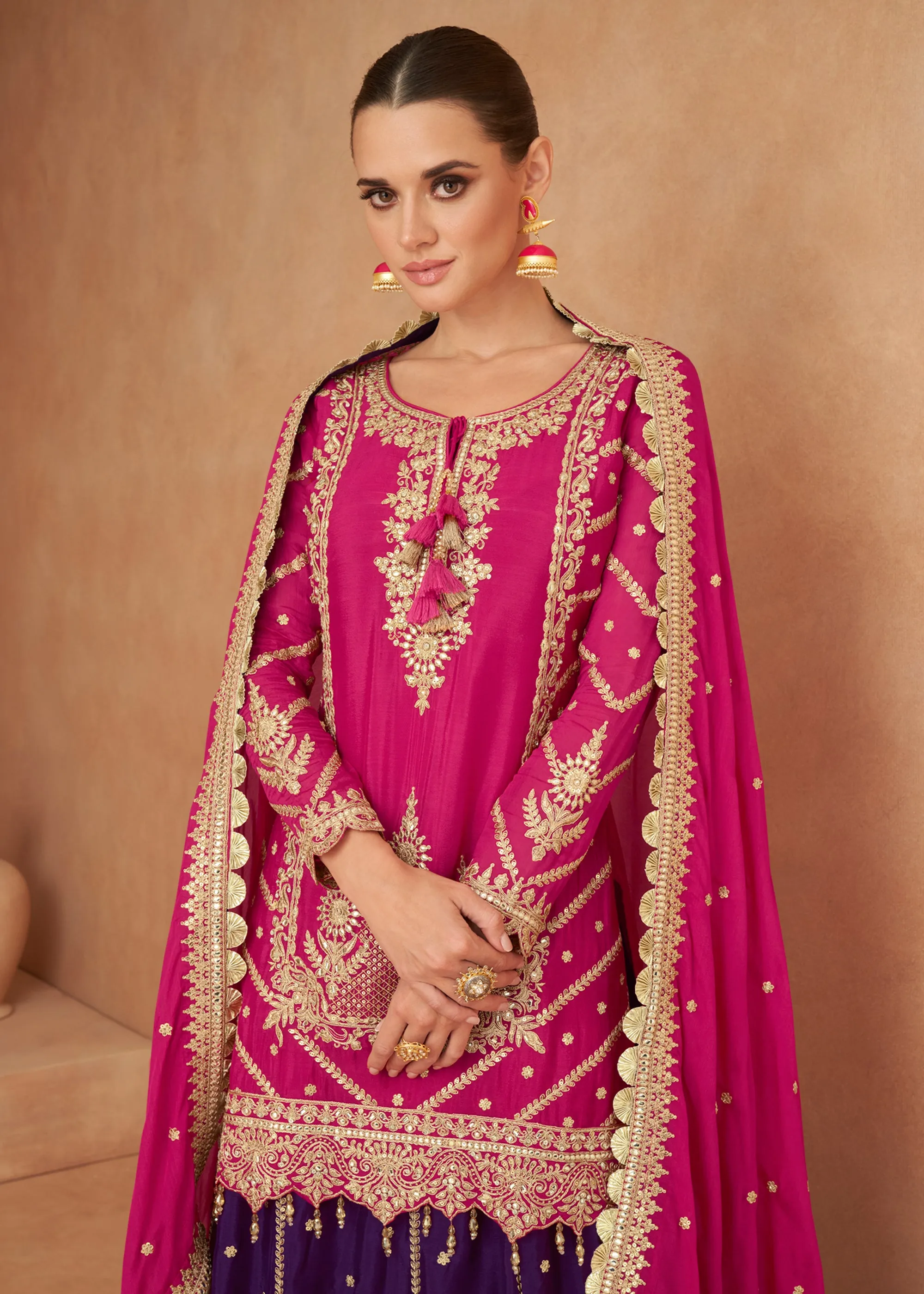 Queen Pink Embroidered Kurti Style Lehenga Set