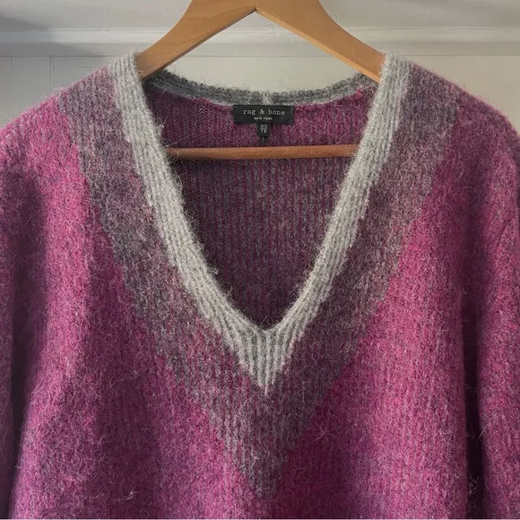 Rag &amp; Bone Jonie V-Neck Striped Sweater Alpaca Wool Purple Size XS