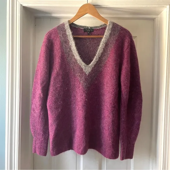 Rag &amp; Bone Jonie V-Neck Striped Sweater Alpaca Wool Purple Size XS