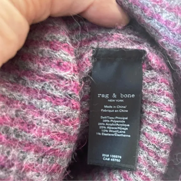 Rag &amp; Bone Jonie V-Neck Striped Sweater Alpaca Wool Purple Size XS