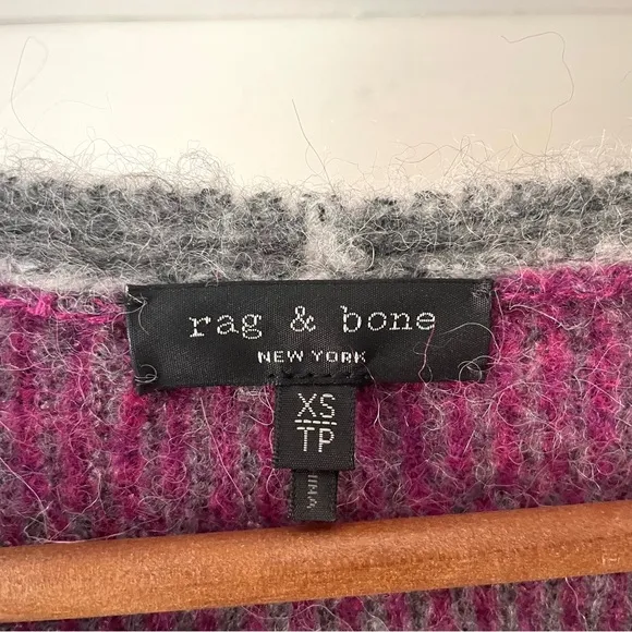 Rag &amp; Bone Jonie V-Neck Striped Sweater Alpaca Wool Purple Size XS
