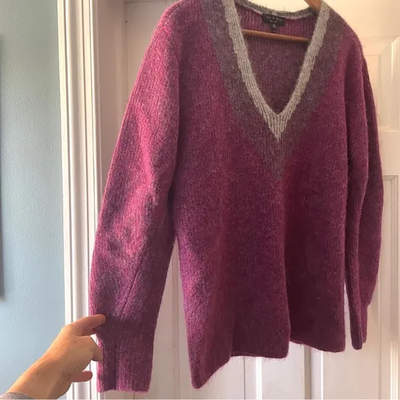 Rag &amp; Bone Jonie V-Neck Striped Sweater Alpaca Wool Purple Size XS