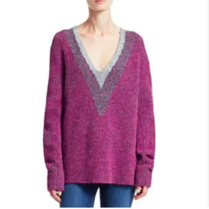 Rag &amp; Bone Jonie V-Neck Striped Sweater Alpaca Wool Purple Size XS