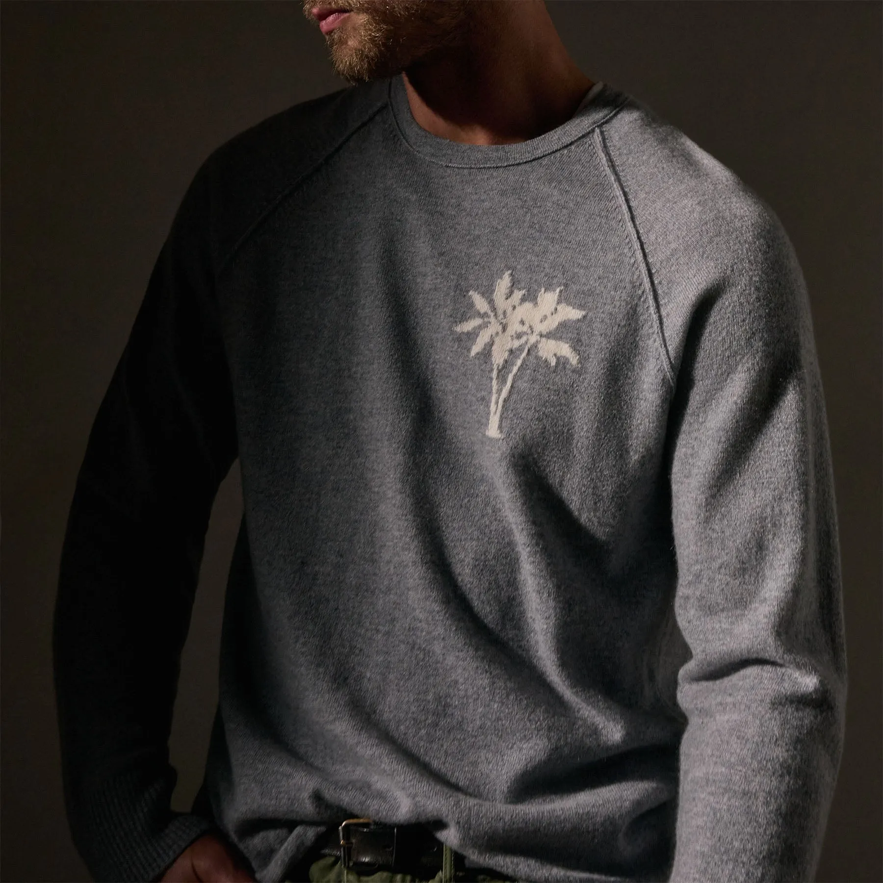 Recycled Cashmere Palm Crew - Heather Grey
