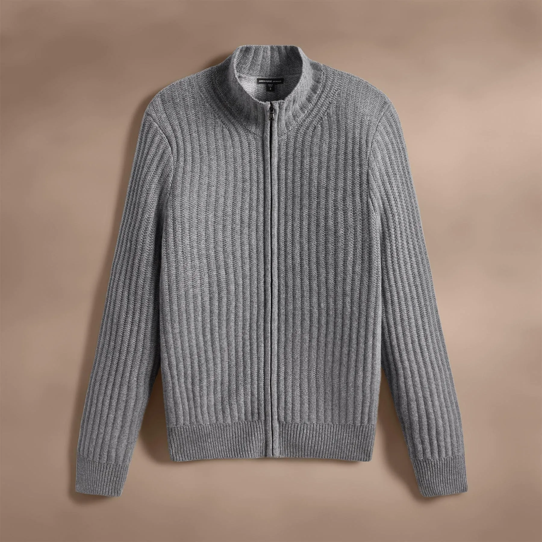 Recycled Cashmere Ribbed Zip Up - Heather Grey