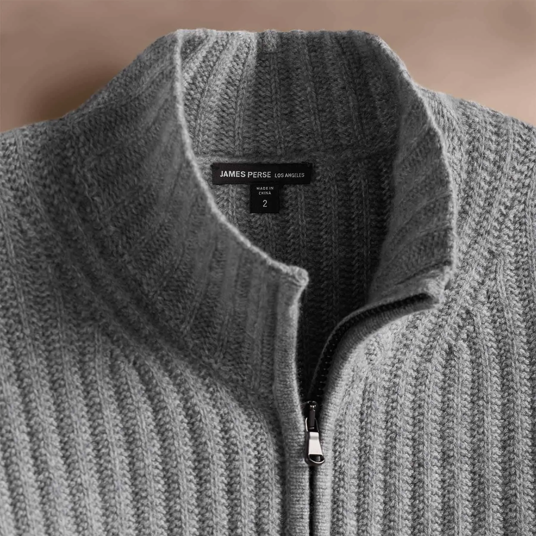 Recycled Cashmere Ribbed Zip Up - Heather Grey