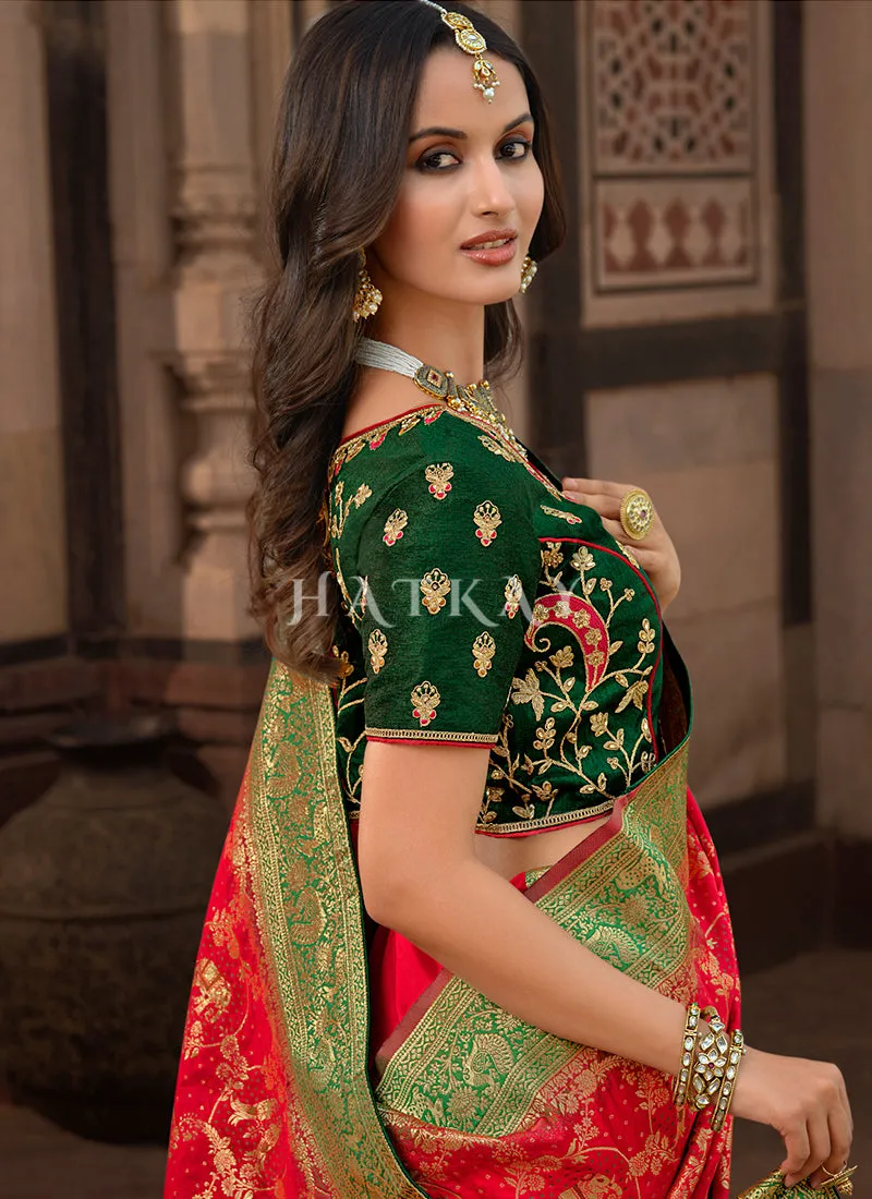 Red And Green Patola Silk Saree