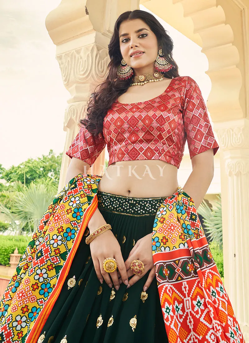 Red And Green Sequence Embroidery Lehenga Choli