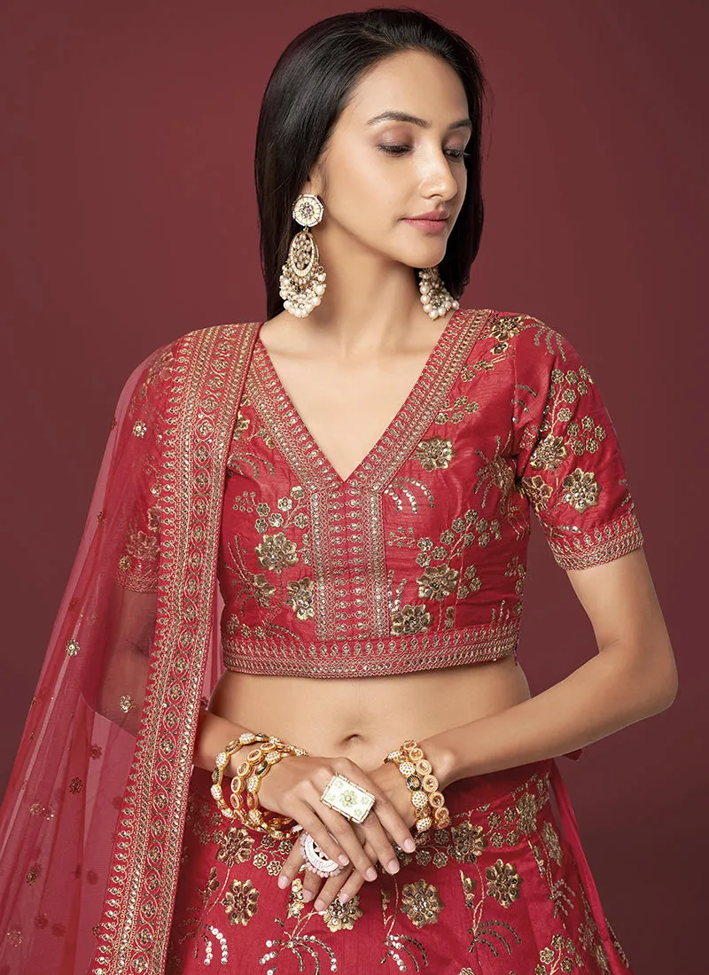 Red Sequence Embroidery Festive Lehenga Choli