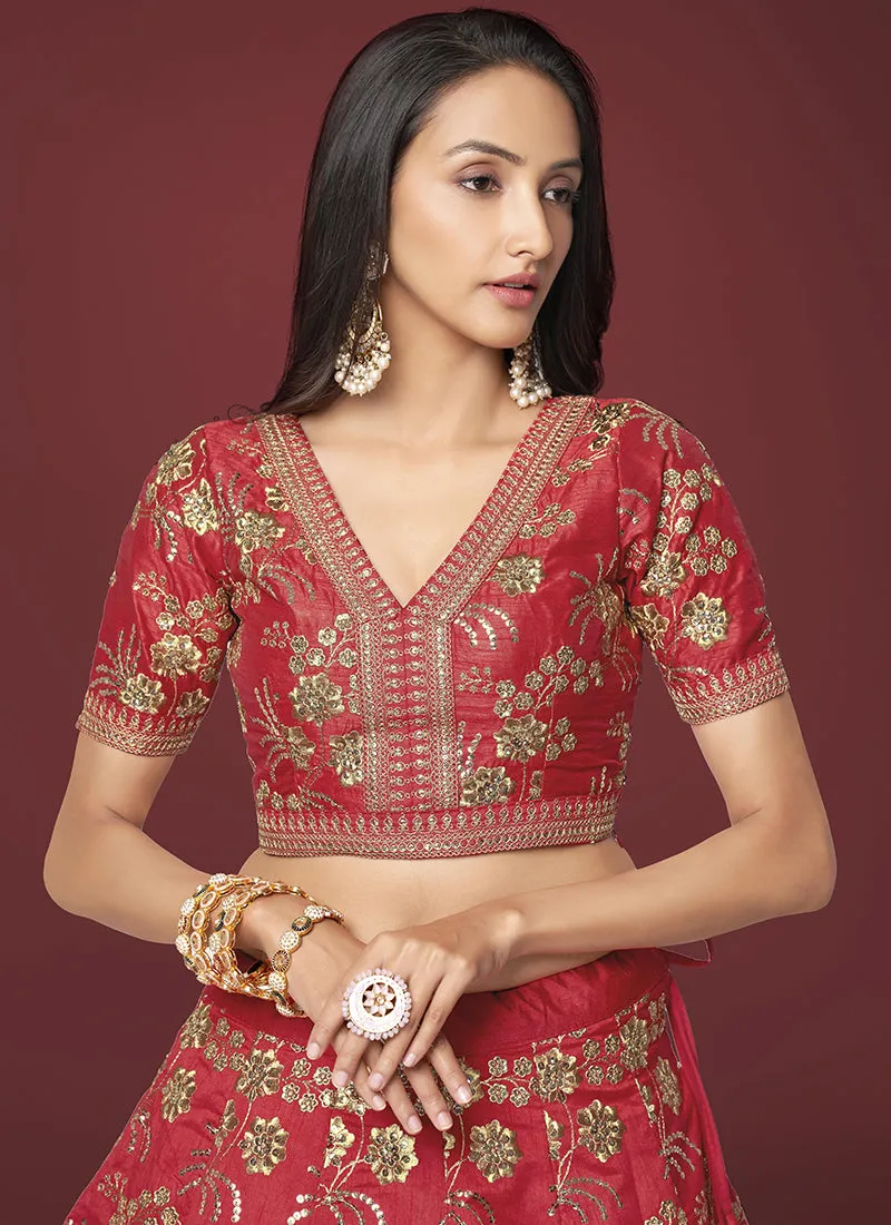 Red Sequence Embroidery Festive Lehenga Choli