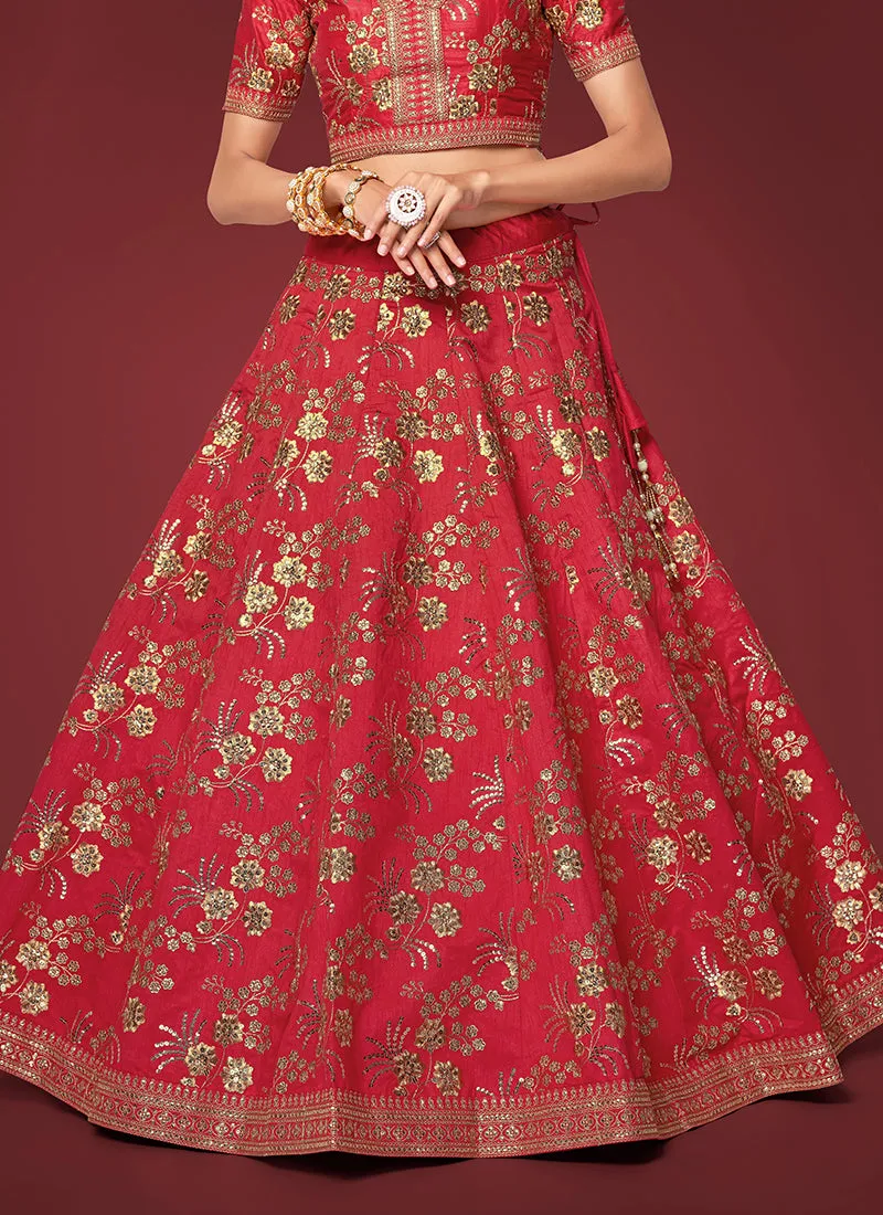 Red Sequence Embroidery Festive Lehenga Choli