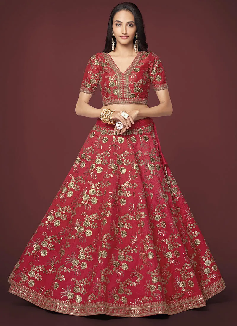 Red Sequence Embroidery Festive Lehenga Choli