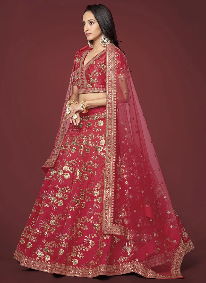 Red Sequence Embroidery Festive Lehenga Choli