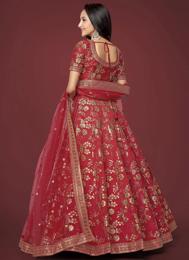 Red Sequence Embroidery Festive Lehenga Choli