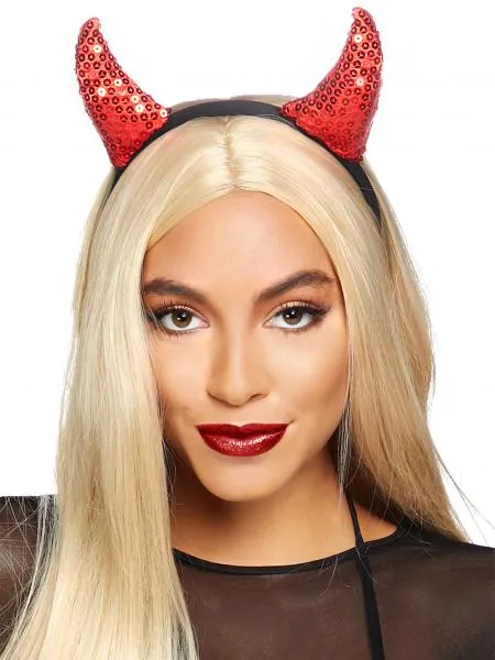 Red - Sequin Devil Horns - One Size