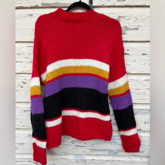 Revolve Sanctuary Over The Rainbow Party Stripe Alpaca Wool Blend Sweater S
