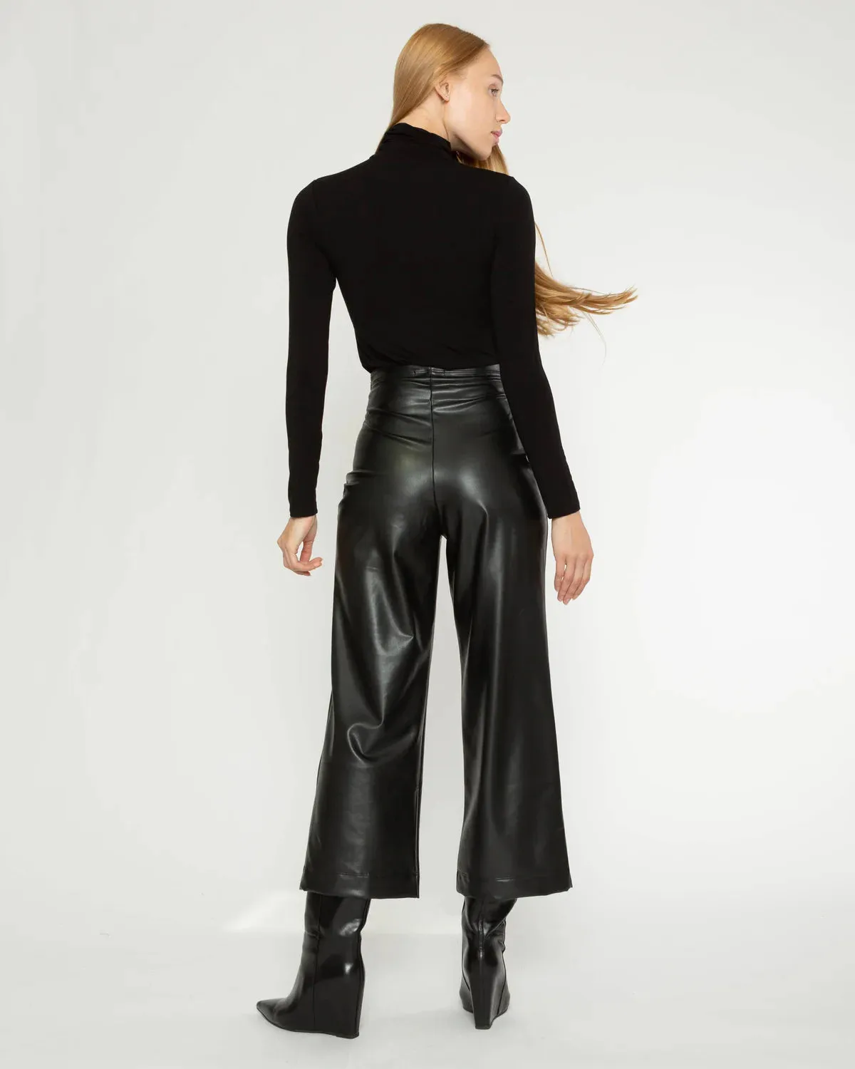 Ripley Rader Black Vegan Leather Straight Leg Pant: Cropped