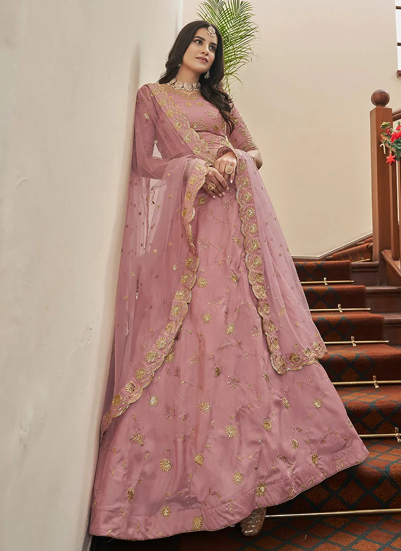 Rose Pink Sequence Embroidery Festive Lehenga Choli