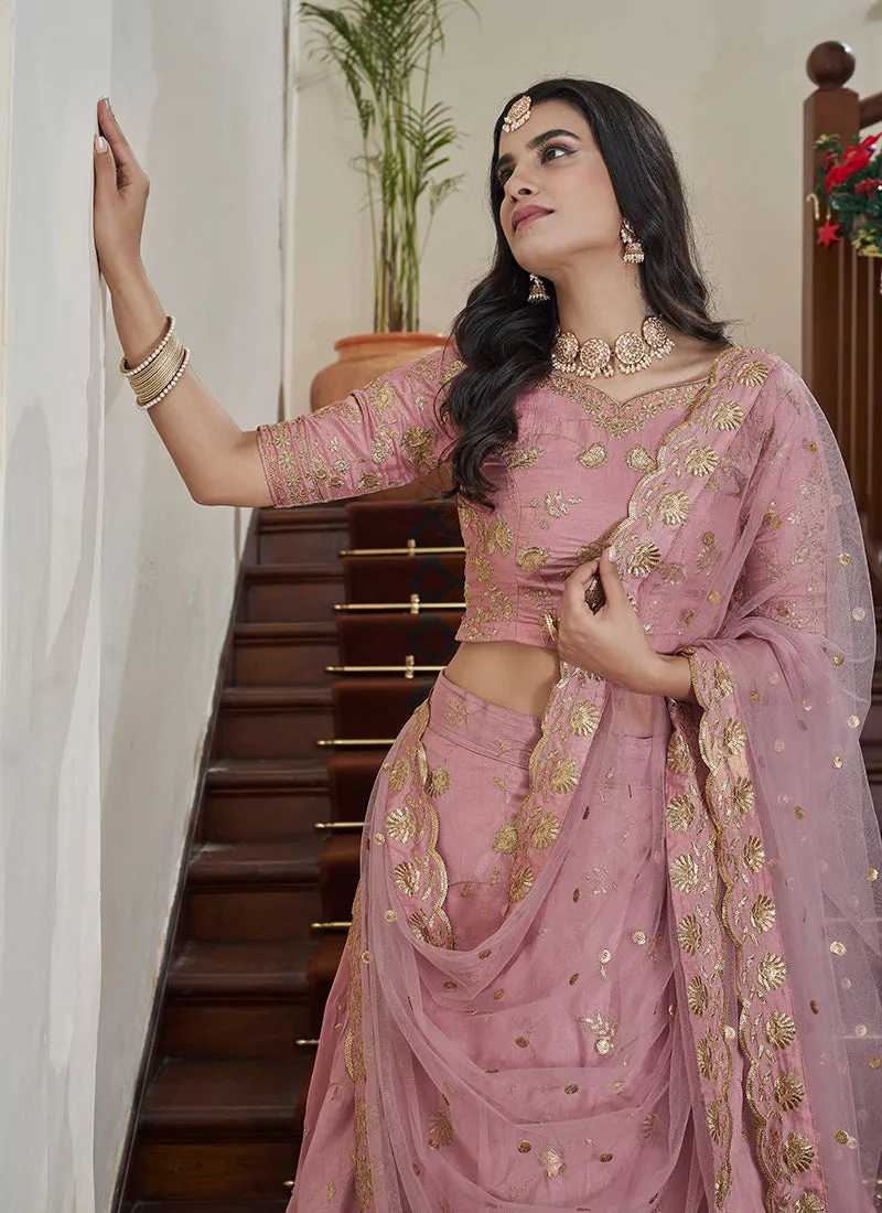 Rose Pink Sequence Embroidery Festive Lehenga Choli