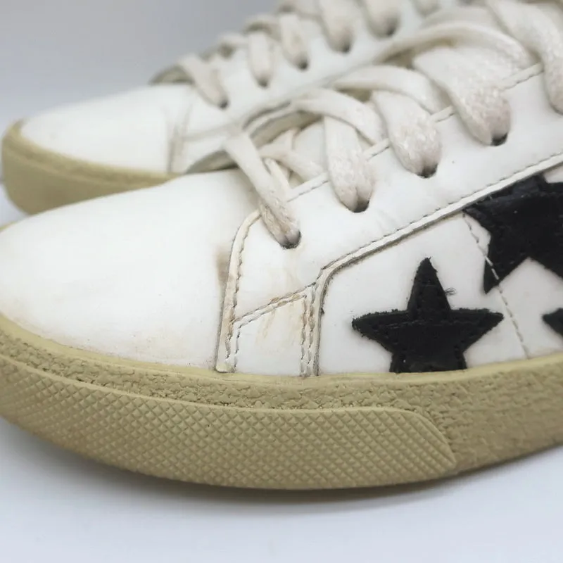 Saint Laurent Court Classic Star Sneakers White & Black Leather Size 36.5
