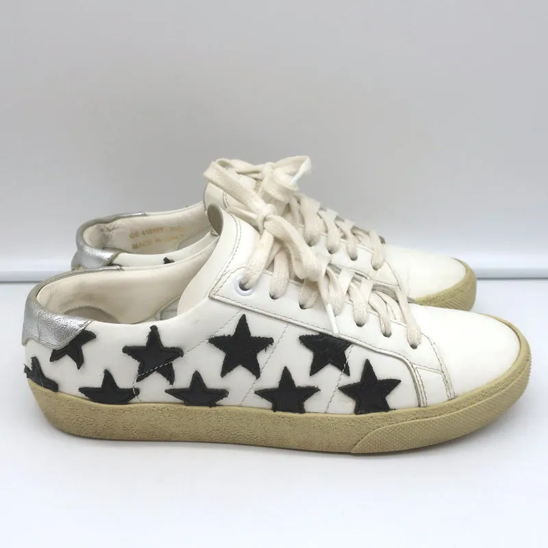 Saint Laurent Court Classic Star Sneakers White & Black Leather Size 36.5