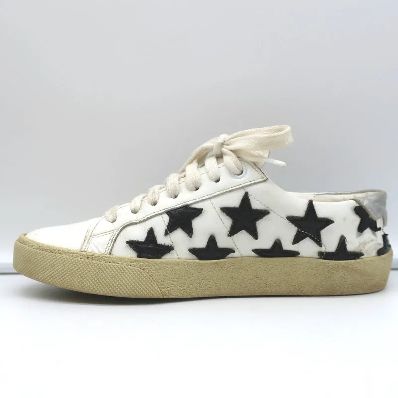 Saint Laurent Court Classic Star Sneakers White & Black Leather Size 36.5