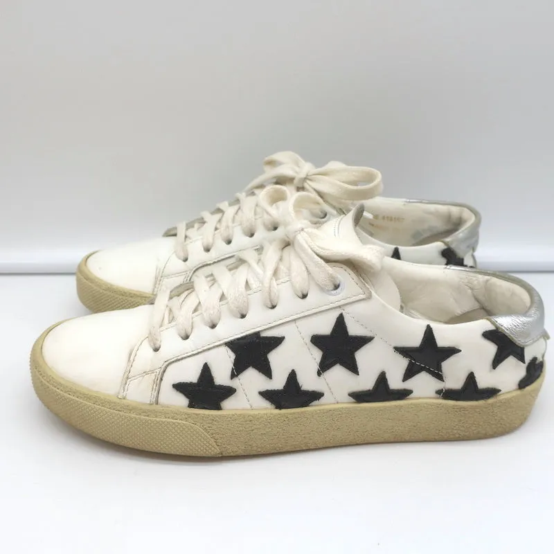 Saint Laurent Court Classic Star Sneakers White & Black Leather Size 36.5