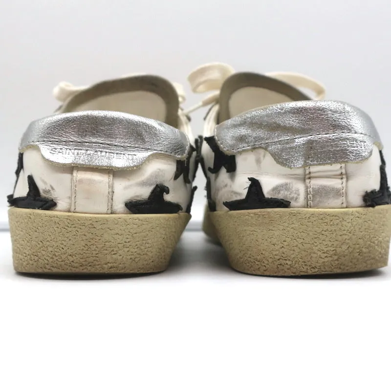 Saint Laurent Court Classic Star Sneakers White & Black Leather Size 36.5