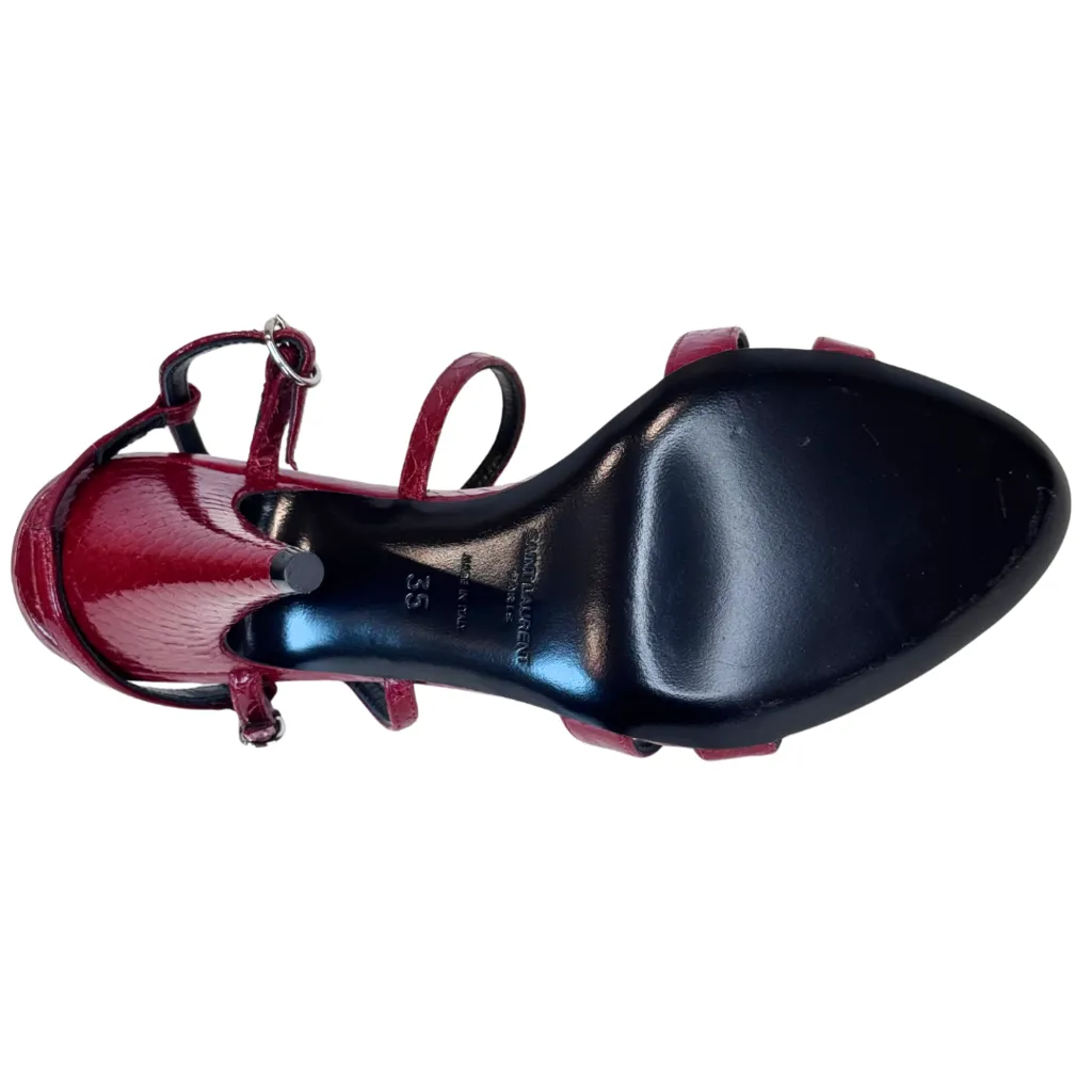 Saint Laurent Red Cross Strap Sandal Heels, 35