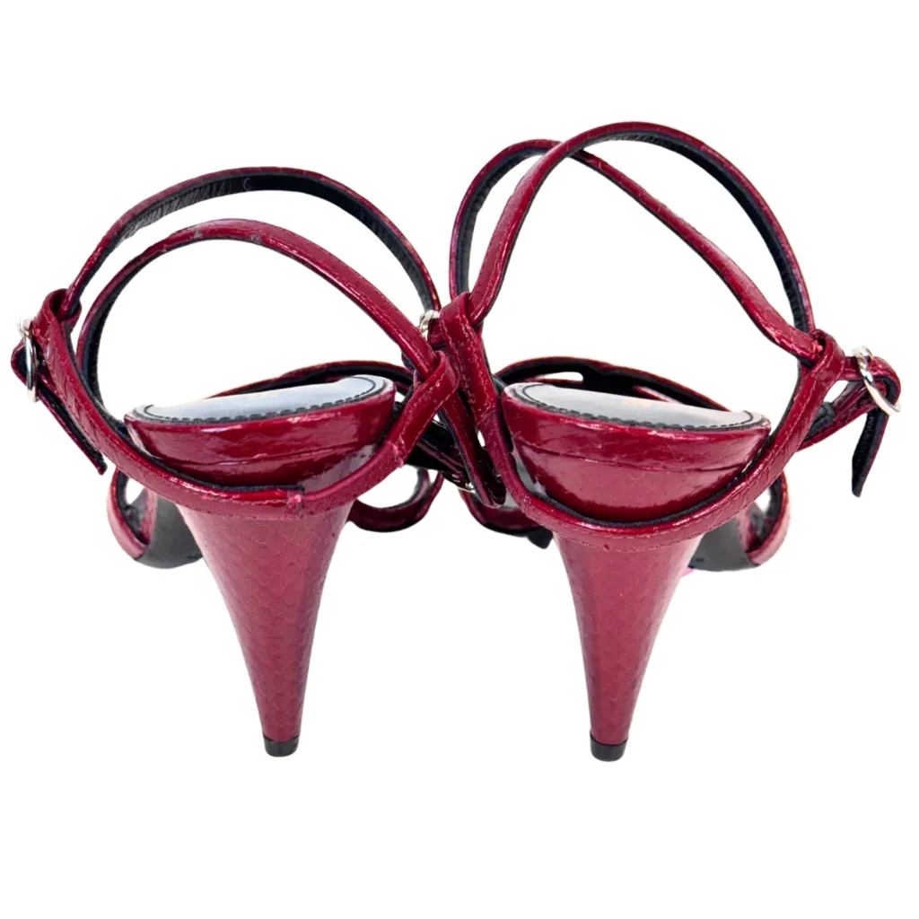 Saint Laurent Red Cross Strap Sandal Heels, 35