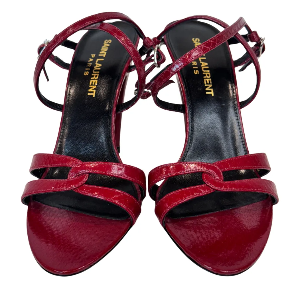 Saint Laurent Red Cross Strap Sandal Heels, 35