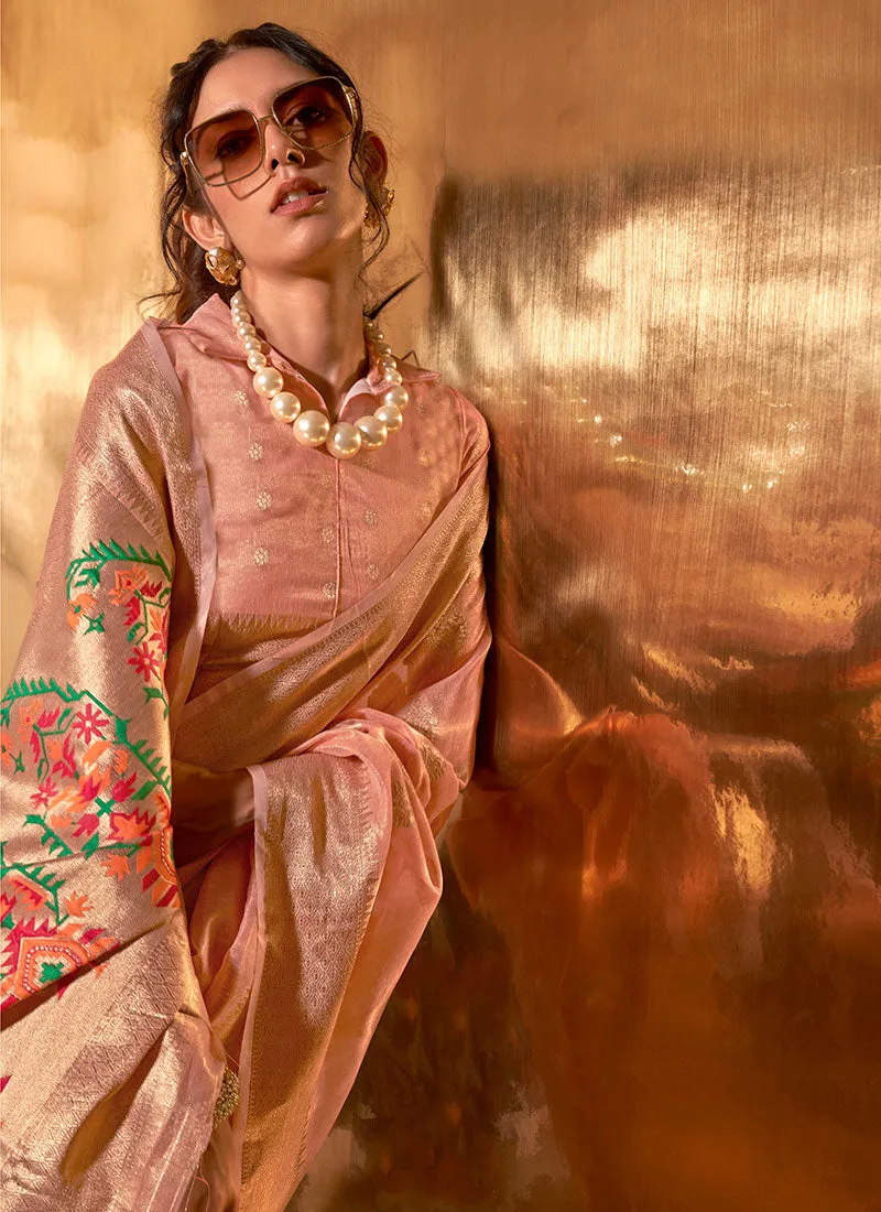 Salmon Pink Paithani Tissue Silk Saree